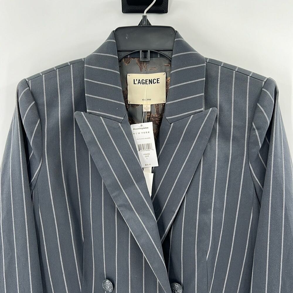 L'AGENCE Women's Aimee Pinstripe Double Breasted Blazer - Gray - 2 - NWT